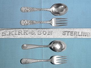 S Kirk & Son Sterling Baby Spoon & Fork Repousse Mono Wsc photo