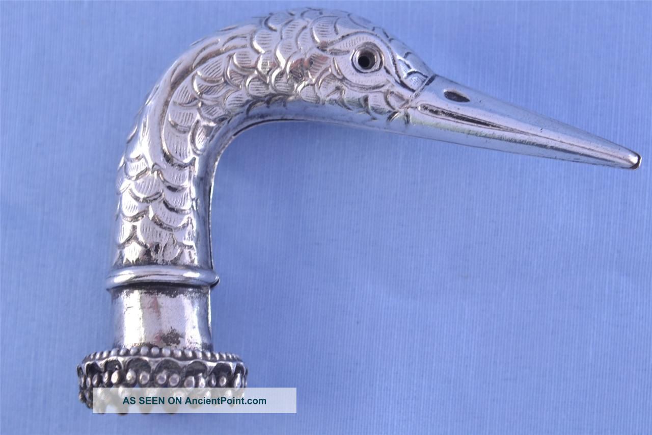 Antique Solid Silver Novelty Duck Form Walking Stick Cane Handle C1900 Other photo
