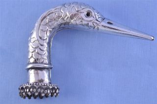 Antique Solid Silver Novelty Duck Form Walking Stick Cane Handle C1900 photo