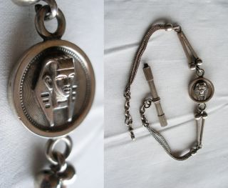 Wonderfull Sterling Silver Watch Chain Egyptian Pharaoh 24 Grams photo