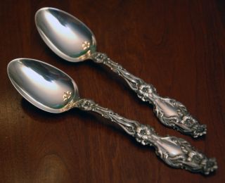 2 Whiting Lily Pattern Spoons - Teaspoons - 1902 - Sterling photo