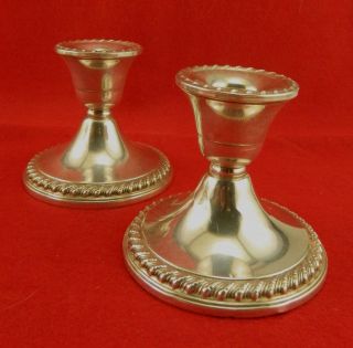 Antique Pair Rogers Weighted Sterling Empire Short Candle Holders photo