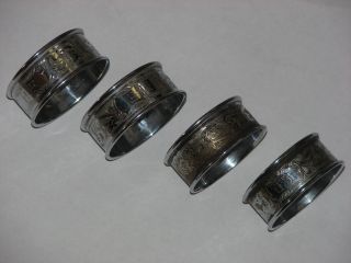 Set Of 4 Antique 1915 Solid Silver Napkin Rings By Robert Pringle Weight 35g photo