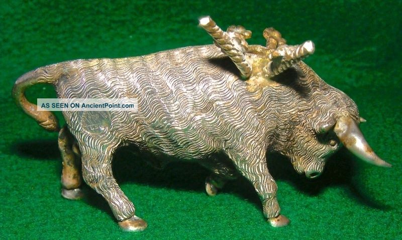 925 Stelring Silver Spanish Or Mexican Bull Fighting Model Tooth Pick Holder Other photo