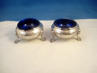 Schofield Art Deco Paw Footed Sterling Silver/coblat Blue Master Salt Cellars photo