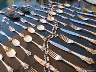Large Wallace Grand Baroque Sterling Silver Flatware Set Full Collectible Heavy photo