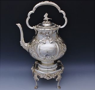 Mybest Victorian American Eagle Figural Silver Plate Tipping Tea Kettle On Stand photo