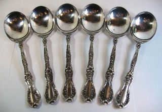 6 Antique Art Nouveau Silver Plated Soup Spoons Florette Pattern Rogers & Bros. photo