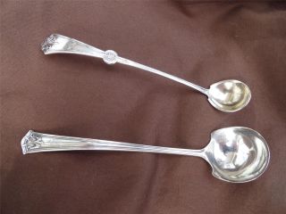2 Unique Silver Mustard + Mayo Serving Spoons,  1 Sterling,  1 Silverplate photo