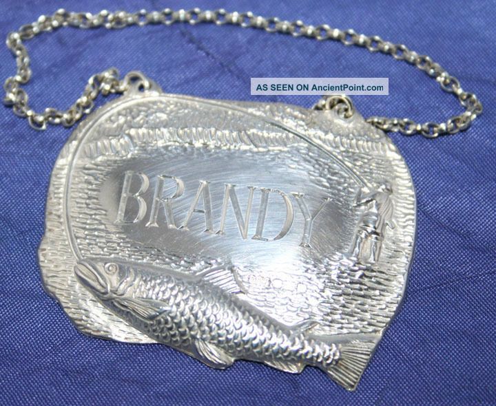 Unusual Vintage Fishing Solid Silver Brandy Decanter Label By Mappin & Webb Other photo