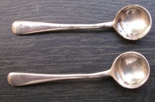 2 X Solid Sterling Silver Mustard / Salt Spoons Birmingham 1919 See Photos photo