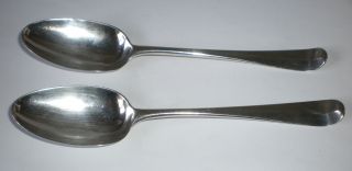 Pair 18th Century Solid Silver Table Spoons 1777 Bottom Marked Wc Maker Antique photo
