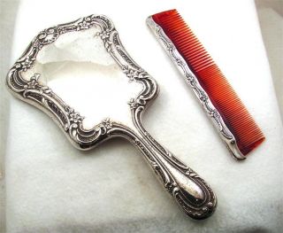 Gorham Antique Sterling Silver Hand Mirror & Matching Comb 27 photo