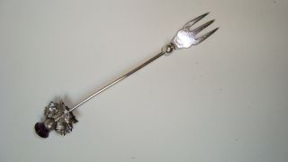 Scottish Thistle & Amethyst Sterling Silver Cocktail Fork/pick - Chester 1905 photo