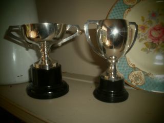 Antique Hallmarked Pair Of Solid Silver Trophies photo