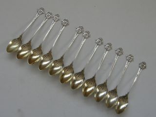 Set Of 11 Whiting Sterling Goldwashed Daisy Flower Demitasse Spoons No Mono photo