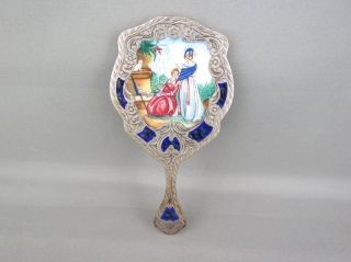 Fine Antique Italian Enamel 800 Silver Hand Mirror Make Offer Collection photo