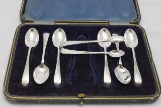 Antique Sheffield Sterling Silver Demitasse Spoons & Tongs Lily Of The Valley photo