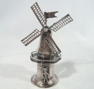 Antique 835 Silver Dutch Judaica 1910 Spice Tower Windmill Salt Jan Van Dijk photo
