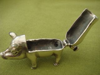 Solid Sterling Silver Hallmarked Pig Salt Holder With A Hinged Lid photo