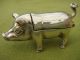 Solid Sterling Silver Hallmarked Pig Salt Holder With A Hinged Lid Salt & Pepper Shakers photo 1