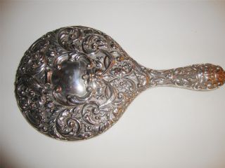 Solid Silver Highly Ornate Hand Mirror Birmingham 1915 W J Myatt photo