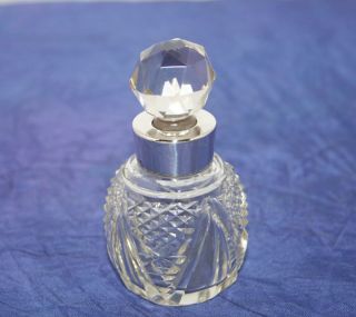 Pretty Cut Glass Scent Bottle Solid Silver Collar By J & R Griffin Chester 1921 photo