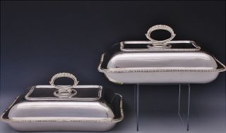 Finest Pair 1924 English Solid Sterling Silver Lidded Entree Supper Dishes Bowls photo