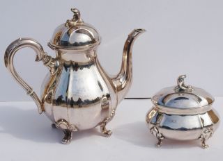 Wonderful Art Nouveau Style German Silver Coffee Set Pot And Sugar Bowl Box photo