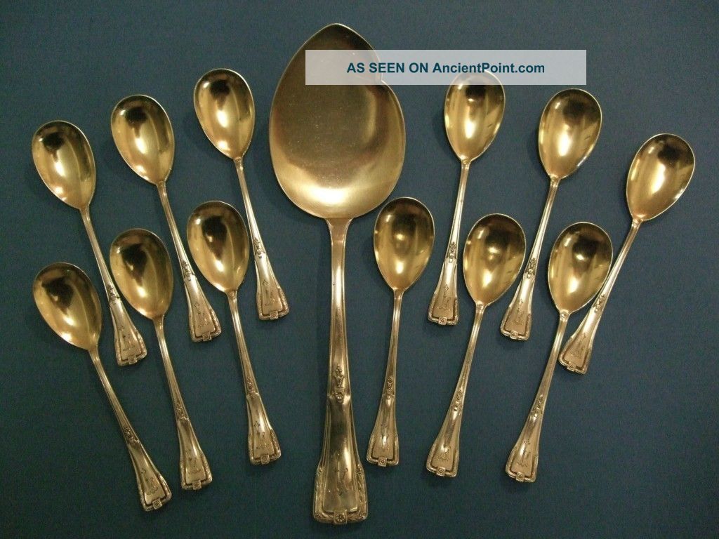 Art Nouveau Silver Dessert Spoons By German Silversmith Eugene Marcus C1900 Germany photo
