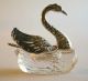 Vintage Glass And Silver Plated Swan Salt Cellar + Matching Spoon Salt & Pepper Cellars/ Shakers photo 1