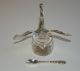 Vintage Glass And Silver Plated Swan Salt Cellar + Matching Spoon Salt & Pepper Cellars/ Shakers photo 2