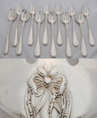 French Sterling Silver 12pc Oyster Forks Louis Xvi photo