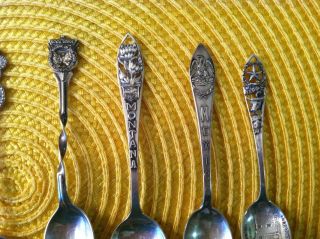 Eight Vintage Sterling Silver Souvenir Spoons - Look photo