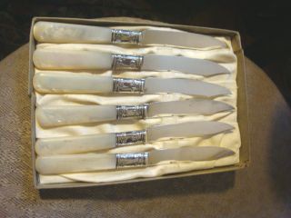 Old Set 6 Mother Of Pearl Sterling Silver Landers Frary Clark Fruit Knives photo