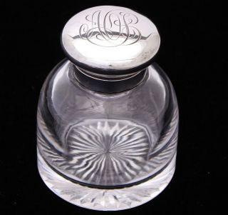 Very Fine C1892 Victorian London Sterling Silver & Cut Glass Inkwell Ink Bottle photo