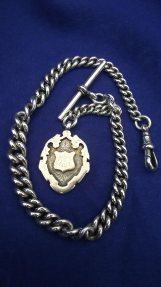 Sterling Silver Graduated Watch Chain 1918 & Fob 1907 Weight 56gm photo