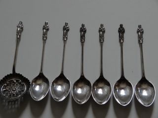 Silver Plated Set Of 6 Apostle Tea Spoons Plus Strainer Spoon photo