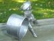 Figural Silverplate Or Pewter Napkin Ring Holder Boy On Bench Vintage Napkin Rings & Clips photo 3