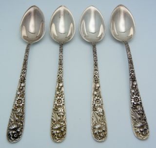 4 - S.  Kirk & Son Sterling Silver Fruit Spoons Repousse photo