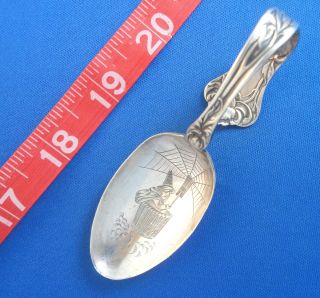 Rare Witch Halloween Antique Sterling Silver Souvenir Baby Spoon Nursery Rhyme photo