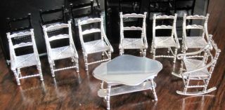 Miniature Solid Silver Furniture: Table & 7 Chairs (1 Rocking) By H Hooijkaas A+ photo