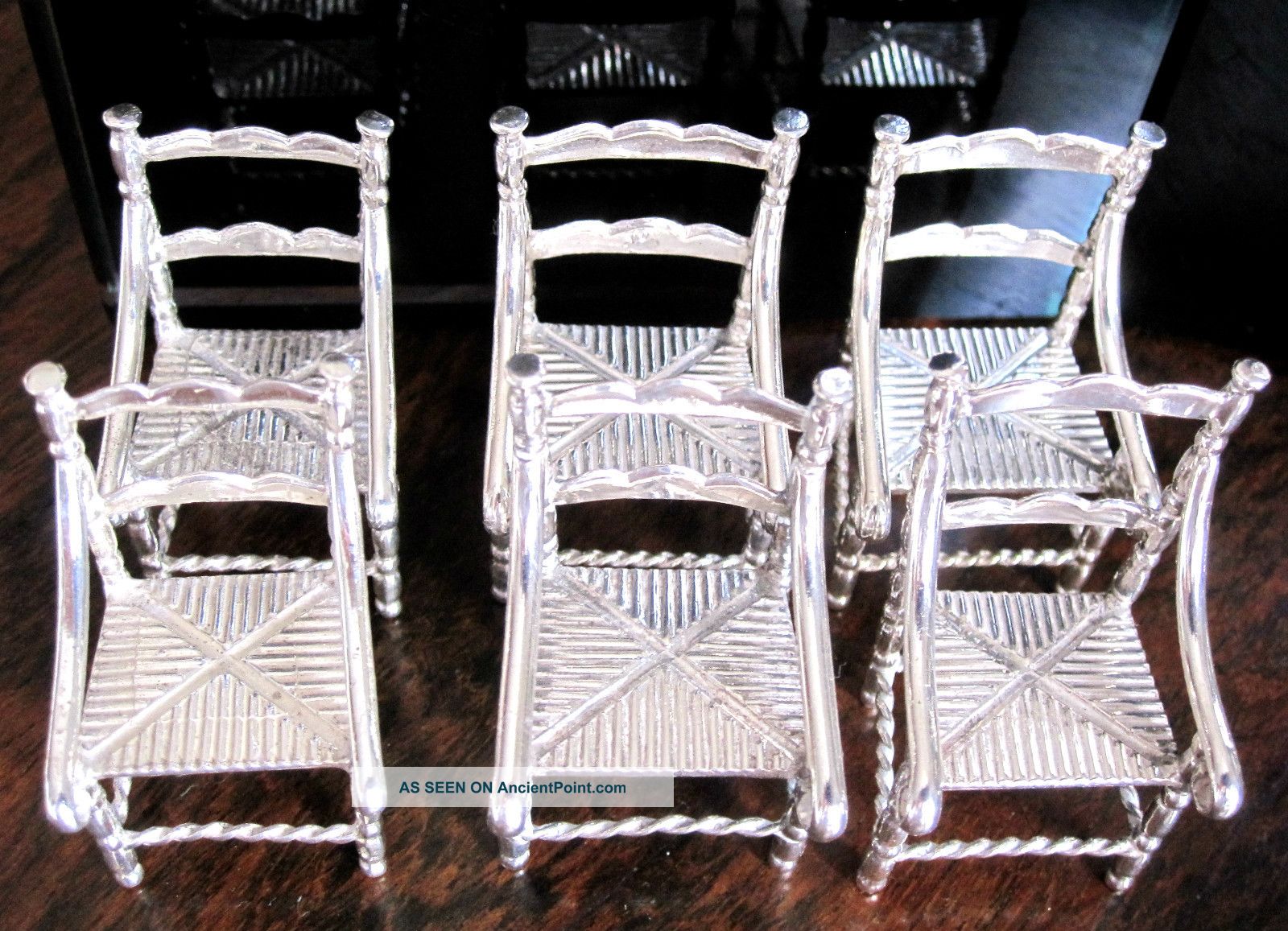 Miniature Solid Silver Furniture Table 7 Chairs 1 Rocking By