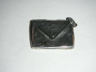 Antique Novelty Silver Stamp Case In Form Of An Envelope With Engraved Pattern photo
