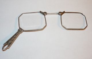 Antique Sterling Silver Lorgnette Folding Opera Glasses Spectacles Krementz photo