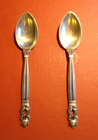 Pair Of Georg Jensen Spoons Acorn Pattern - Sterling Silver Teaspoons Excellent photo