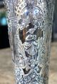 German 800 Silver Trumpet Form Bud Vase W/ Etched Glass Insert Cherubs Ornate Silver Alloys (.800-.899) photo 6