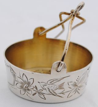 French Sterling Silver & Vermeil Tea Strainer Art Nouveau With Flowers And Birds photo