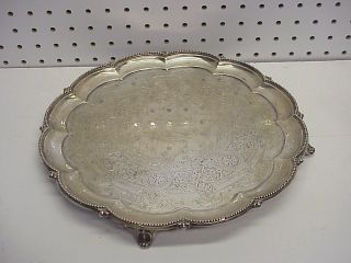1870 English Sterling Silver 4 Footed Salver 12 