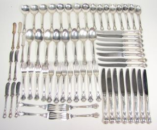 64 Pc Gorham Chantilly Sterling Flatware Service For 8 W/ 9 Pc Place Settings photo